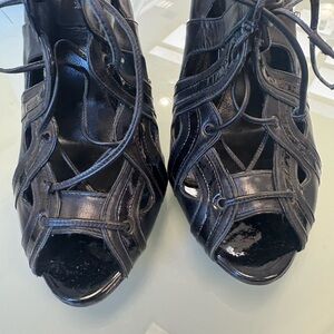GIAMBATTISTA VALLI BLACK SEXY LACE UP LEATHER HEELS
